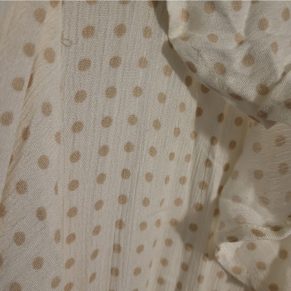 Bohme Ruffle Neck Polka Dot Flutter Sleeve Button Front Boho Midi Dress, L NEW - Picture 12 of 16